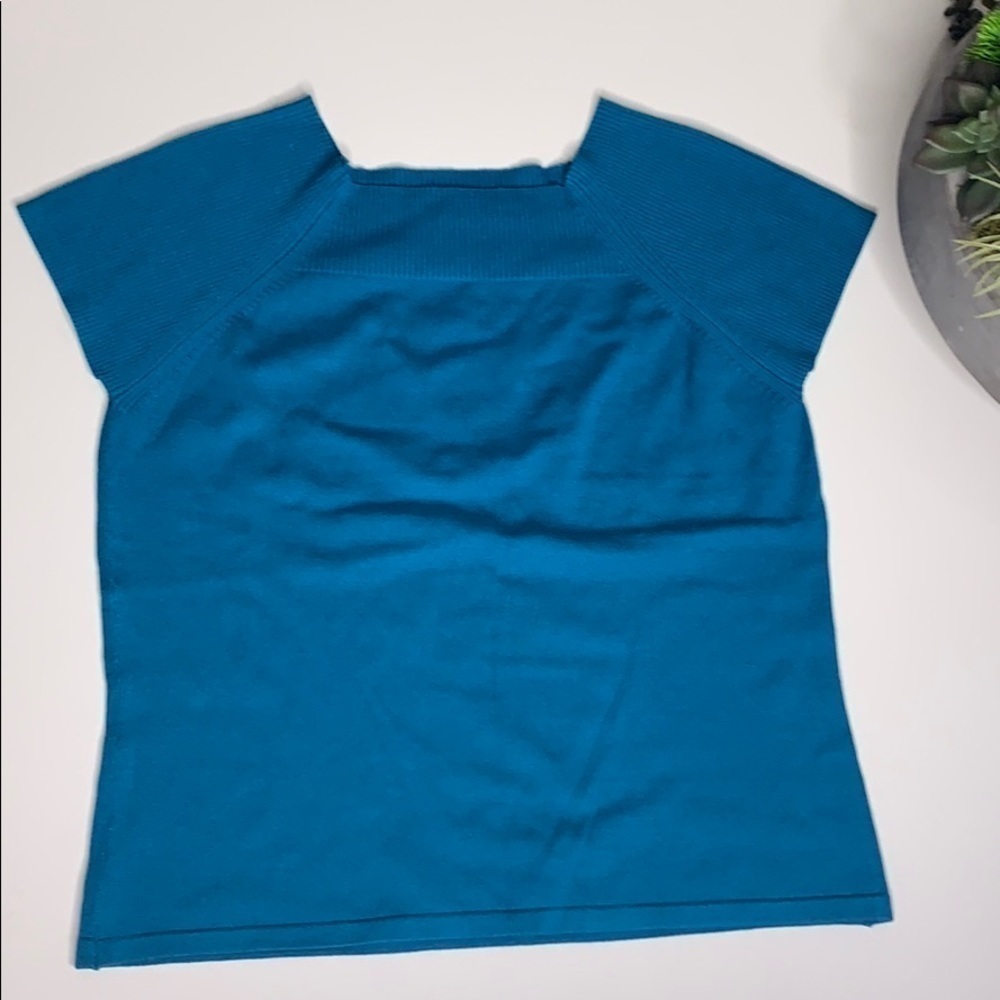 Kasper Fitted Professional Petite Square Neck top cobalt blue women’s small